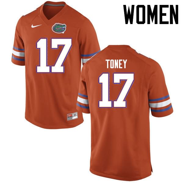 NCAA Florida Gators Kadarius Toney Women's #17 Nike Orange Stitched Authentic College Football Jersey IPG5764RD